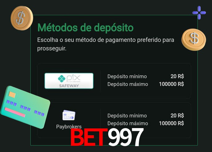 O cassino bet997 oferece uma grande variedade de métodos de pagamento